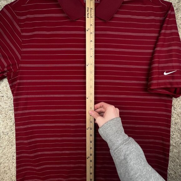 Nike Golf Fitdry Mens Polo Large Red White Striped Short Sleeve Shirt Polyester - Picture 3 of 11